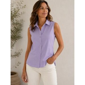 Eddie Bauer Sleeveless Tech Shirt Button Up Athletic Top Womens Small Purple NWT